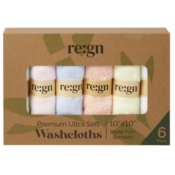 Organic bamboo facecloths (rainbow) set of 6 in cardboard box packaging