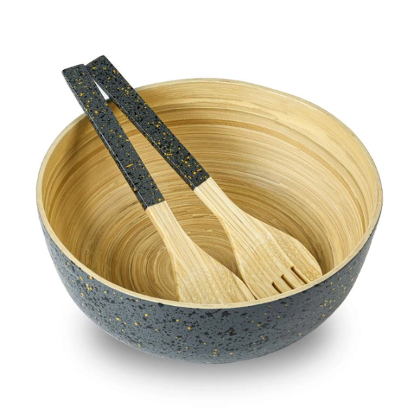 Bamboo salad tongs (in bowl, available separately) in dark grey (bamboo with dark grey handles with dark grey speckles)