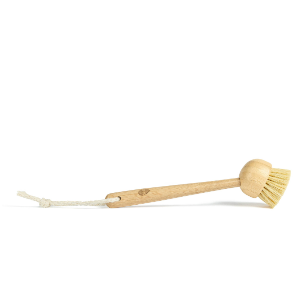 Bamboo washing up dish brush with cotton hanging loop
