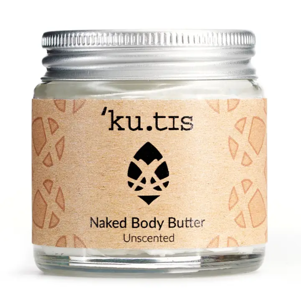 Jar of Kutis uplifting body butter in Naked unscented on a white background