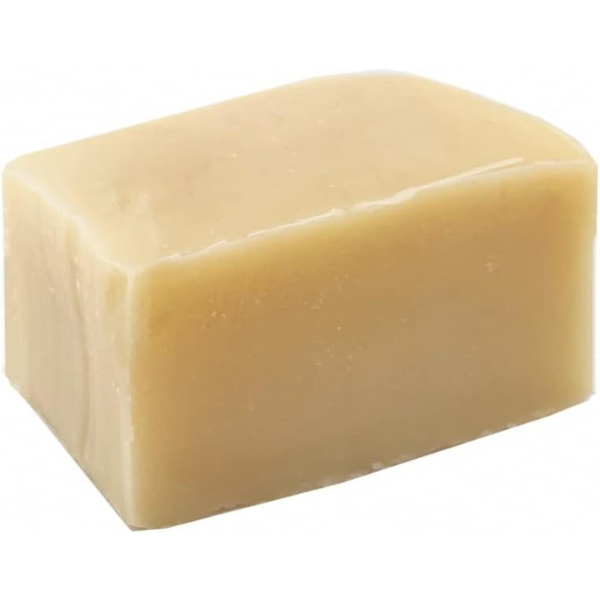 Buttermilk baby soap bar from Funky Soap Shop shown unwrapped on a white background
