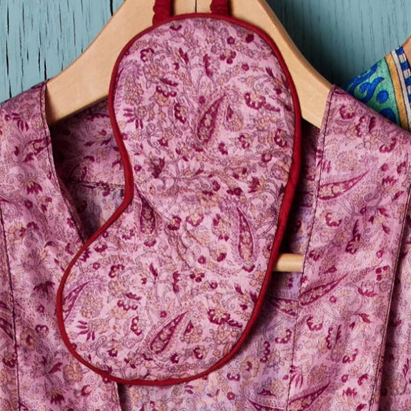 Namaste recycled sari eye mask made from vibrant, eco-friendly fabric, perfect for sleeping or relaxation.