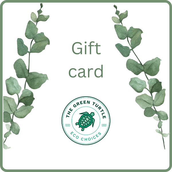The Green Turtle gift card image with green leaves and logo with text reading "Gift card"