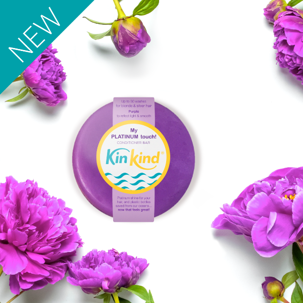 KinKind conditioner bar My Platinum Touch with purple flowers on a white background