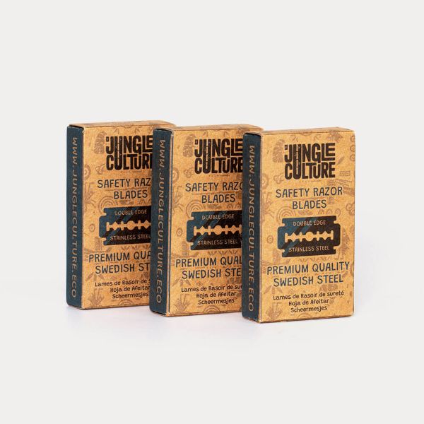 Jungle Culture safety razor blades in cardboard packaging