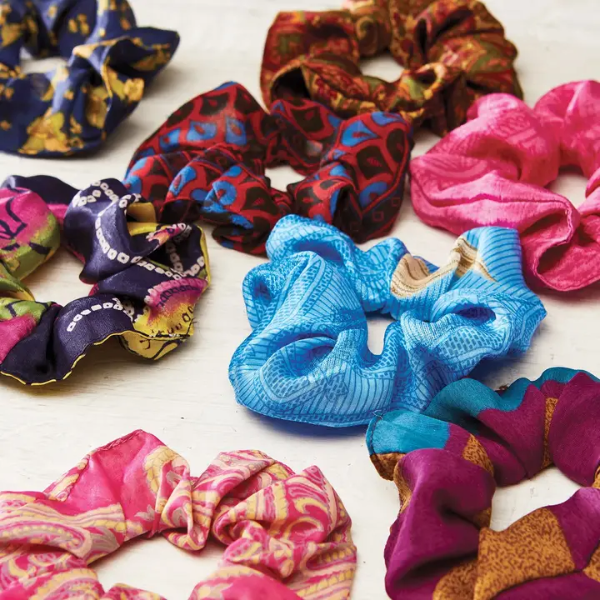 Recycled sari scrunchies