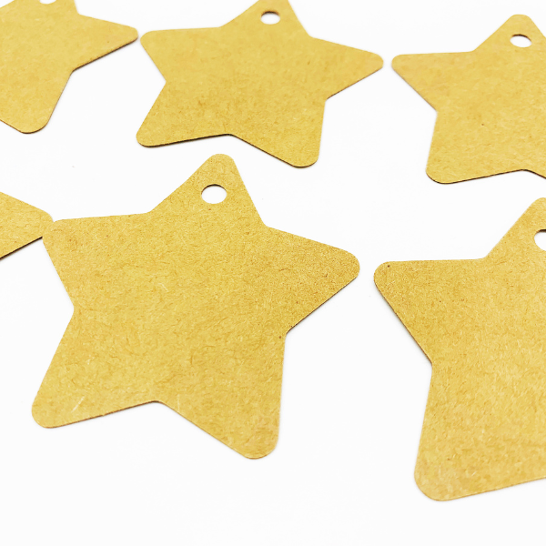 Kraft paper star gift tags shown close up