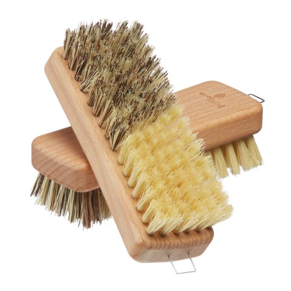 Two vegetable brushes shown with bristles up
