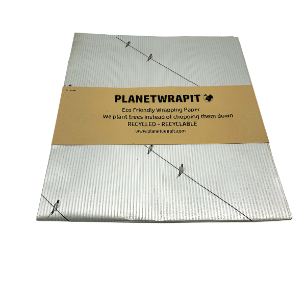 Eco-friendly wrapping paper Birds on a wire Silver