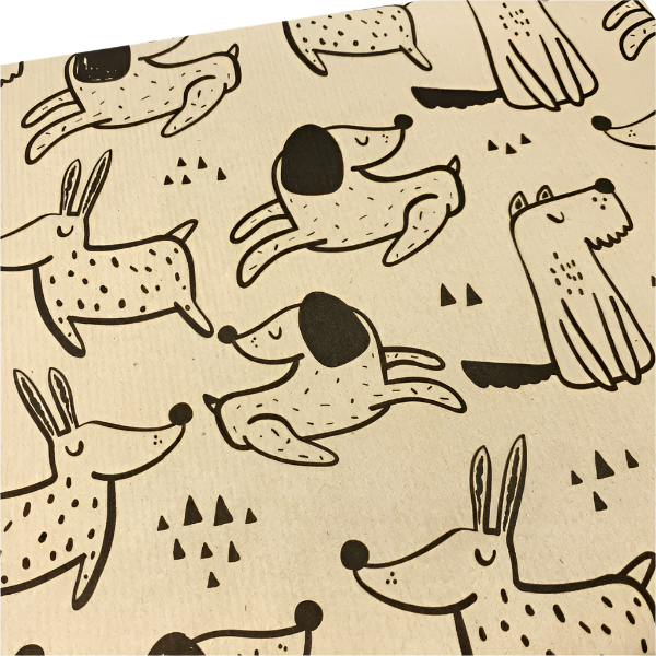 Eco-friendly gift wrapping paper Brown paper with black cartoon dogs