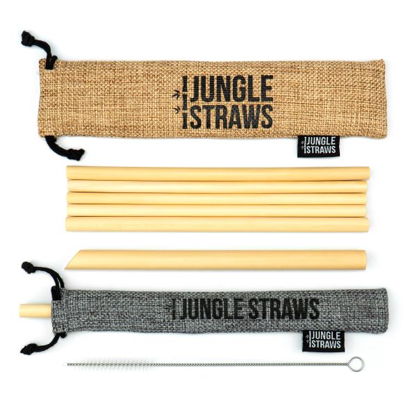 Eco-friendly bamboo and jute straw set Slate