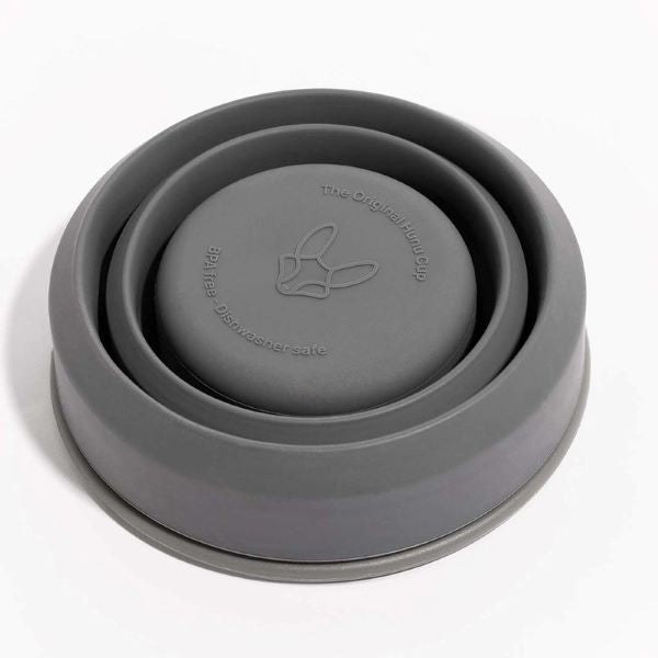 Collapsible cup 16oz shown in charcoal collapsed 