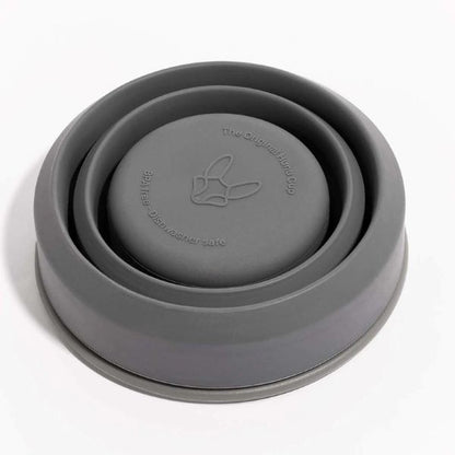 Collapsible cup 16oz shown in charcoal collapsed 