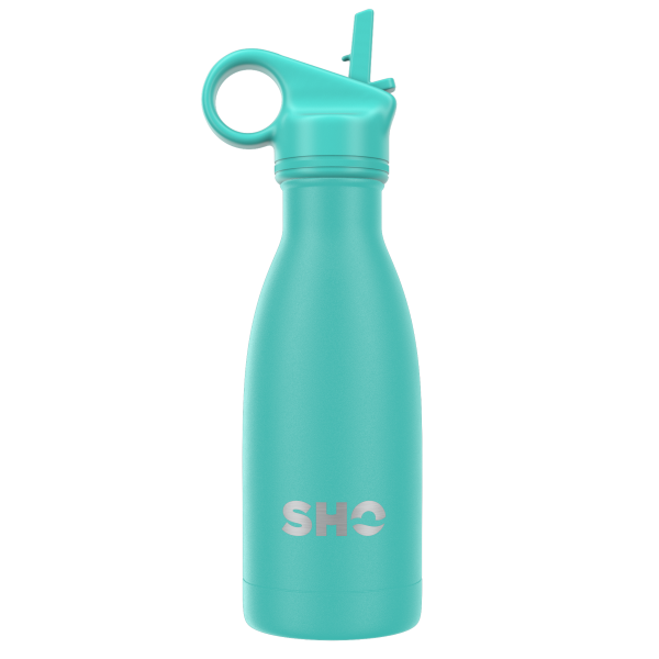 SHO eco-friendly reusable bottle Aqua 260ml shown with straw lid