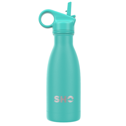 SHO eco-friendly reusable bottle Aqua 260ml shown with straw lid