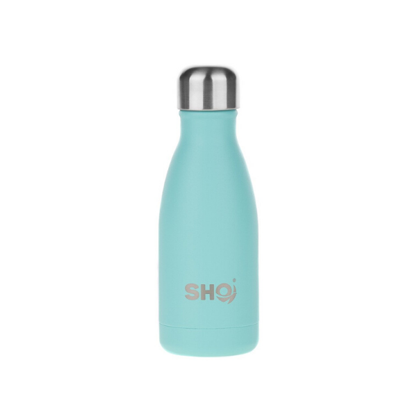 SHO reusable bottle stainless steel lid on aqua 260ml bottle