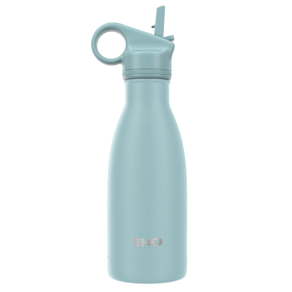 SHO eco-friendly reusable bottle Arctic mist 260ml shown with straw lid