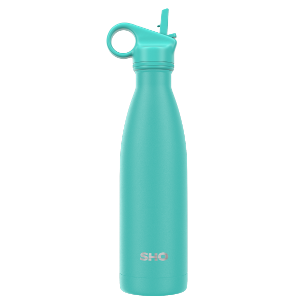 SHO insulated 500ml reusable bottle with straw lid in aqua colour