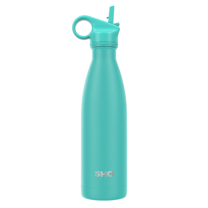 SHO insulated 500ml reusable bottle with straw lid in aqua colour