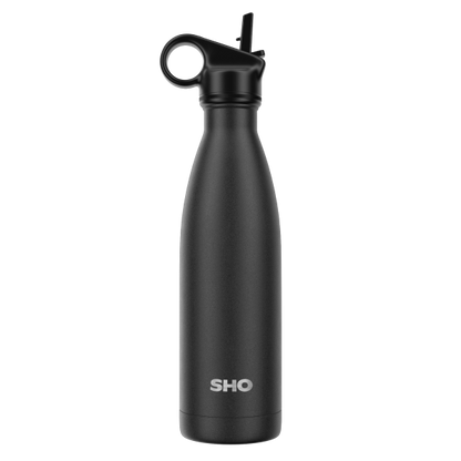 SHO insulated 500ml reusable bottle with straw lid in jet black colour