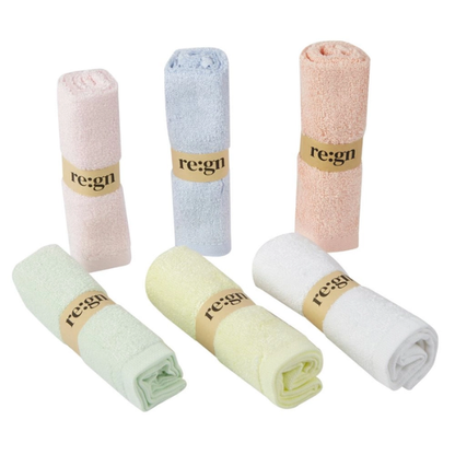 Organic bamboo facecloths (rainbow) set of 6 with paper band around each