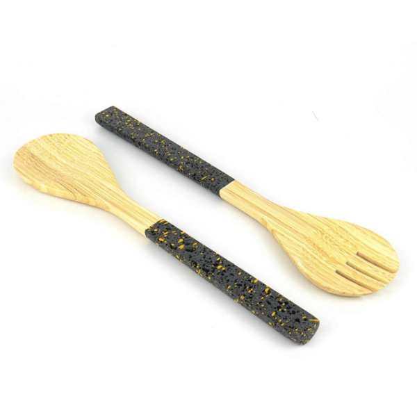 Bamboo salad tongs in dark grey (bamboo with dark grey handles with dark grey speckles) 