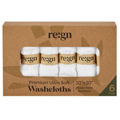 Organic bamboo facecloths (white) set of 6 in cardboard box packaging