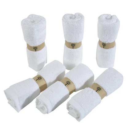 Organic bamboo facecloths (white) set of 6 with paper band around each
