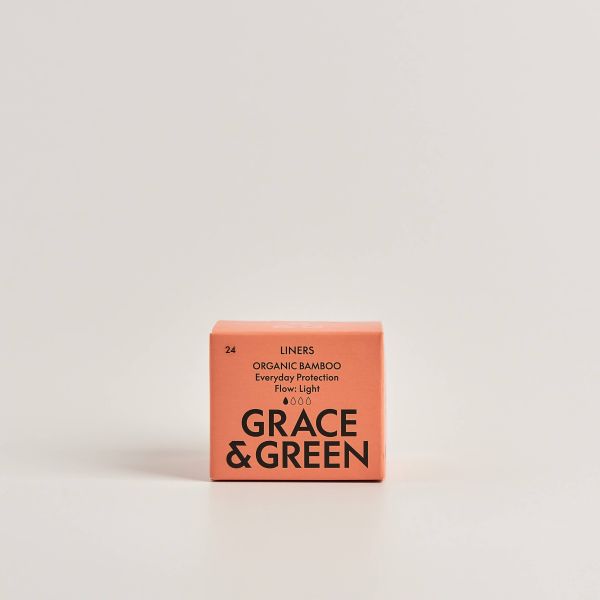 Box of Grace & Green organic bamboo liners on a light background