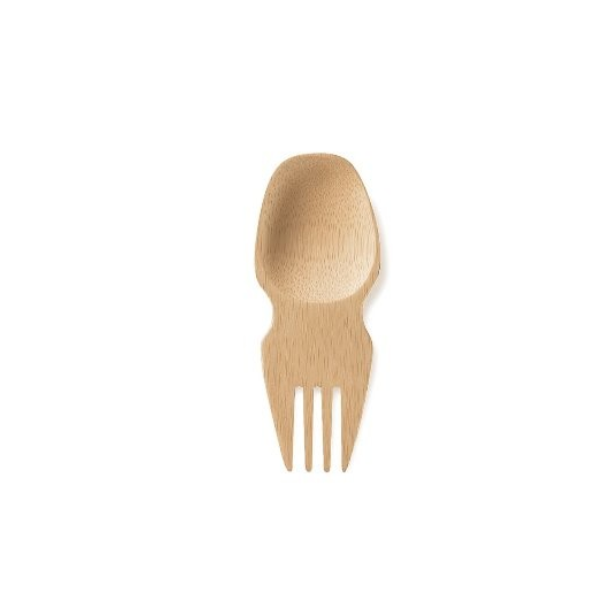 Bamboo spork shown close up