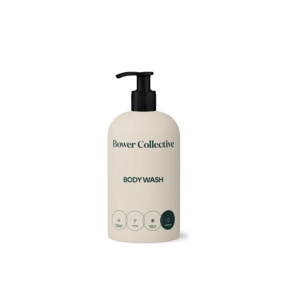 Body wash reusable bodywash bottle with pump from Bower Collective on a white background