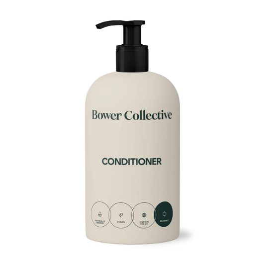 Bower Collective pump dispenser for conditioner with black pump on white background