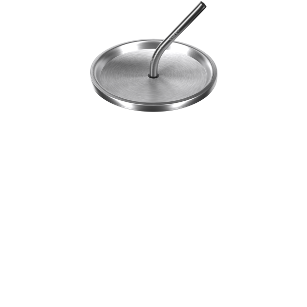 Straw lid for Calix cup, stainless steel shown with angled stainless steel straw