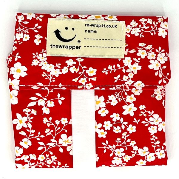 Re-Wrap-It food wrap with Chinese red flower pattern, ideal for sandwich wrapping and food storage.
