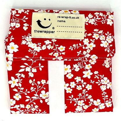 Re-Wrap-It food wrap with Chinese red flower pattern, ideal for sandwich wrapping and food storage.