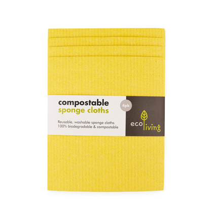 Compostable yellow sponge dishcloths with paper label