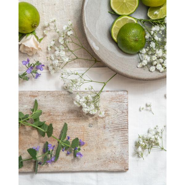 Blue lily and bergamot on a kitchen work surface
