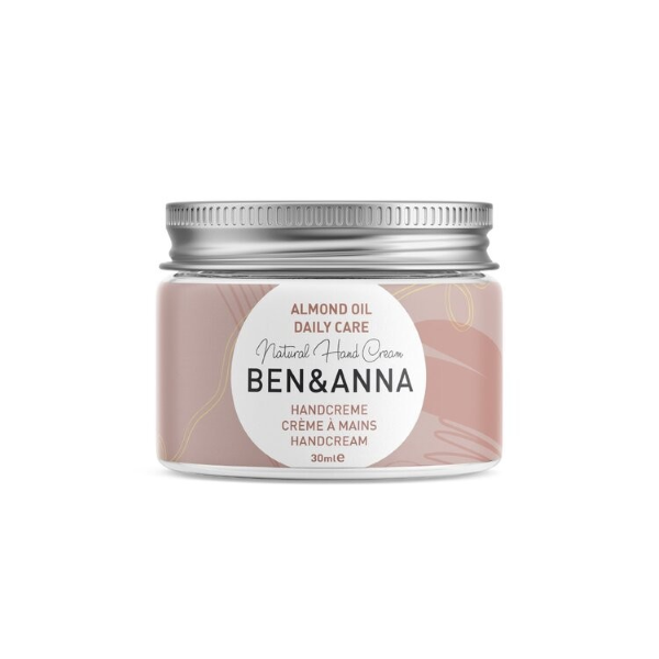 Ben and Ann daily care hand cream in glass jar with metal lid