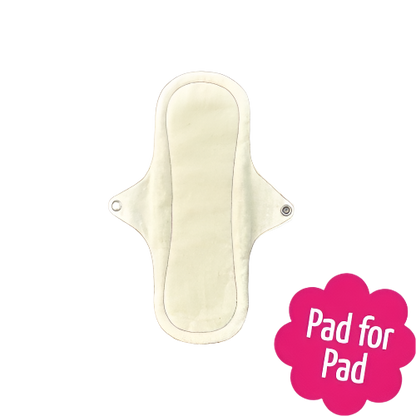 Eco Femme natural organic period pad, showing unbleached cotton top layer