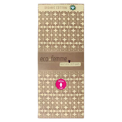 Eco Femme natural organic period pad, showing cardboard packaging