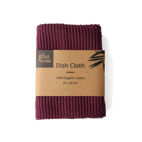 Knitted cotton dishcloth Burgundy