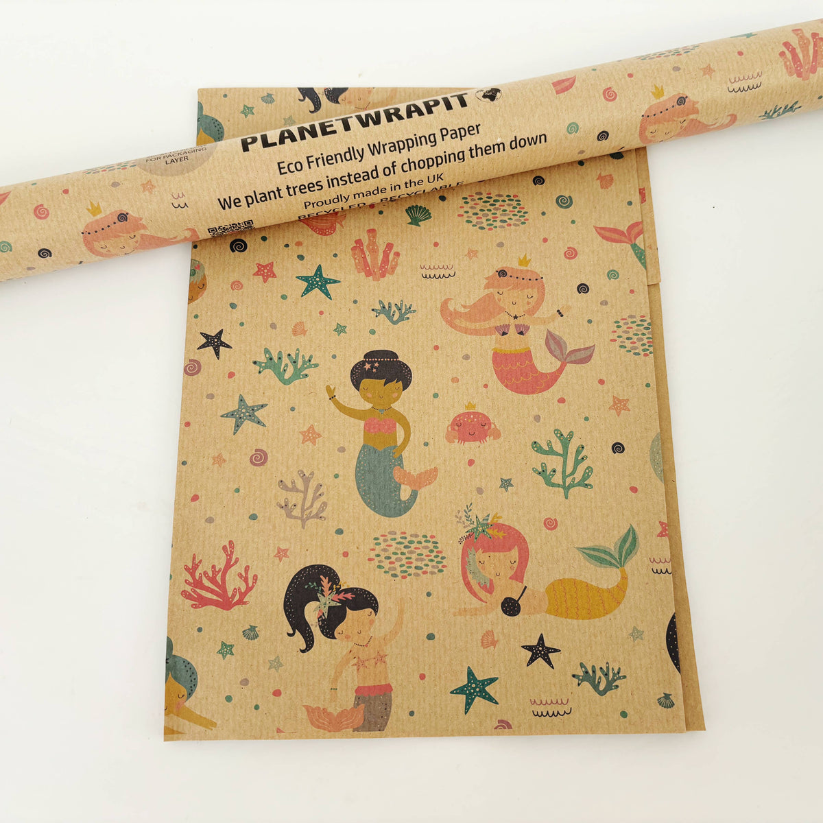 Eco-friendly brown Kraft wrapping paper with mermaid design