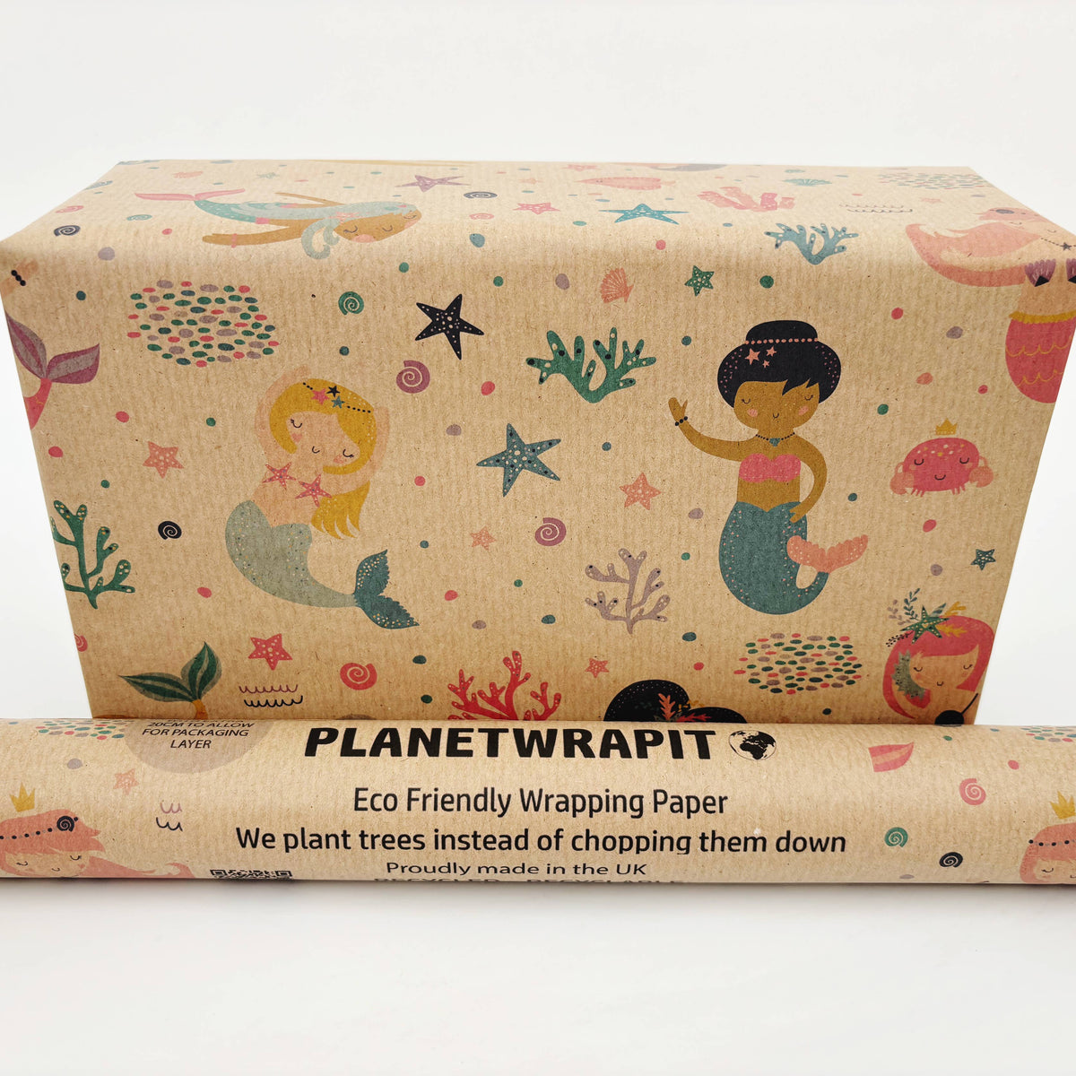 Eco-friendly brown Kraft wrapping paper with mermaid design