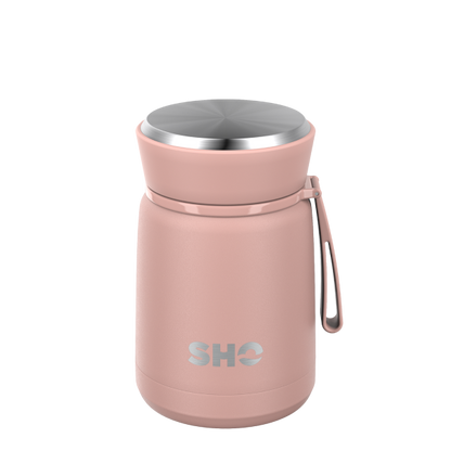 SHO reusable food flask in dusty rose (a sandy pink colour)
