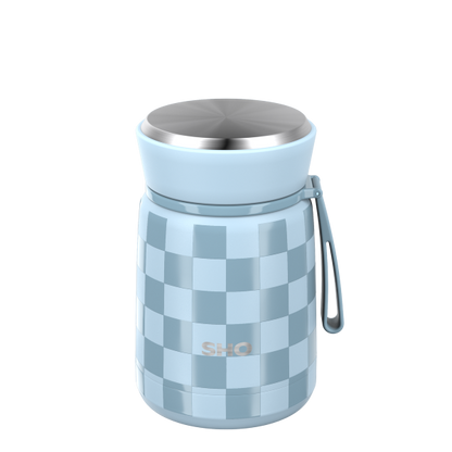 SHO reusable food flask in Checked blue design