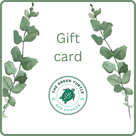 The Green Turtle gift card image with green leaves and logo with text reading "Gift card"