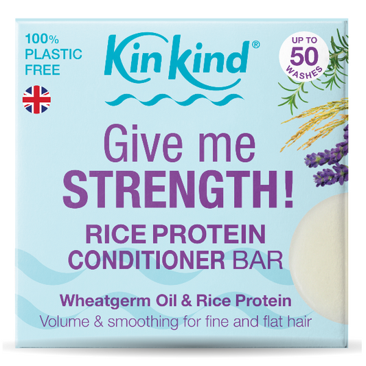 KinKind Give me STRENGTH! Conditioner Bar with Rice Protein, shown in cardboard packaging