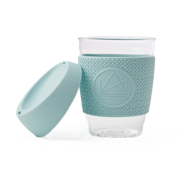 Eco-friendly glass travel mug Sea breeze (turquoise shade)