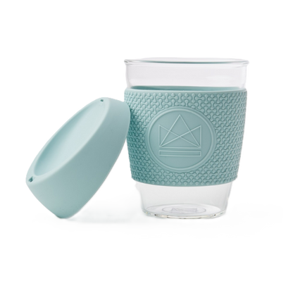 Eco-friendly glass travel mug Sea breeze (turquoise shade)