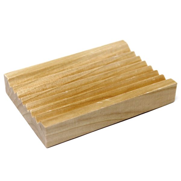 Wooden soap dish with grooves